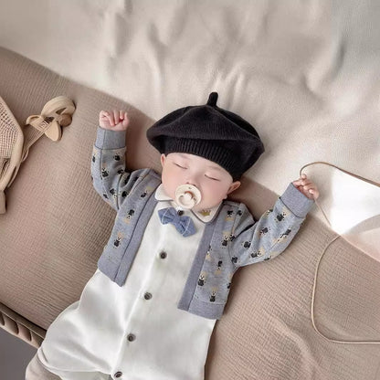 Formal Bowtie Baby Romper & Knit Cardigan Set | PEEK-AH-BOO