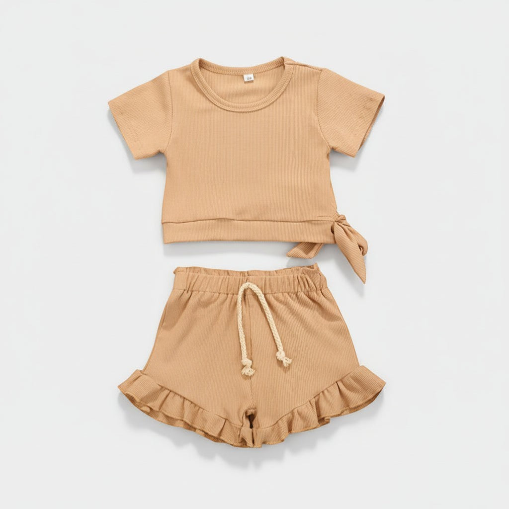 Baby Girl 2-Piece Summer Cotton Set | Ruffle Top & Shorts | PEEK-AH-BOO