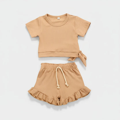 Baby Girl 2-Piece Summer Cotton Set | Ruffle Top & Shorts | PEEK-AH-BOO