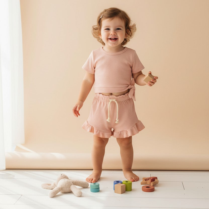 Baby Girl 2-Piece Summer Cotton Set | Ruffle Top & Shorts | PEEK-AH-BOO