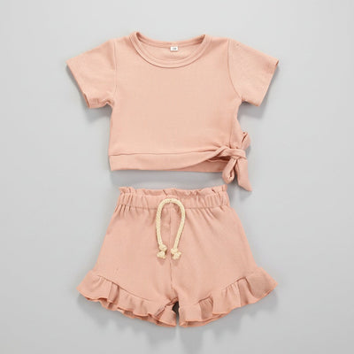 Baby Girl 2-Piece Summer Cotton Set | Ruffle Top & Shorts | PEEK-AH-BOO