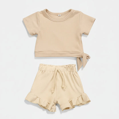 Baby Girl 2-Piece Summer Cotton Set | Ruffle Top & Shorts | PEEK-AH-BOO