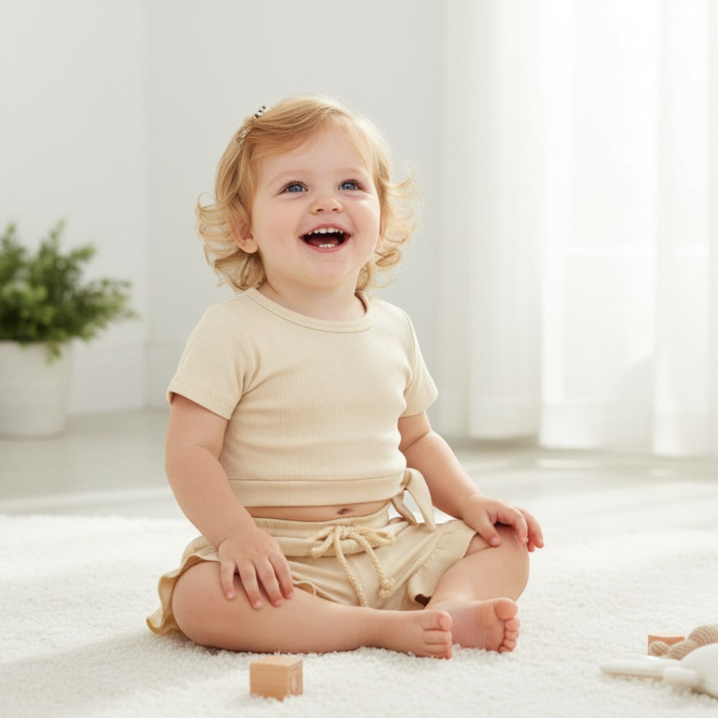 Baby Girl 2-Piece Summer Cotton Set | Ruffle Top & Shorts | PEEK-AH-BOO