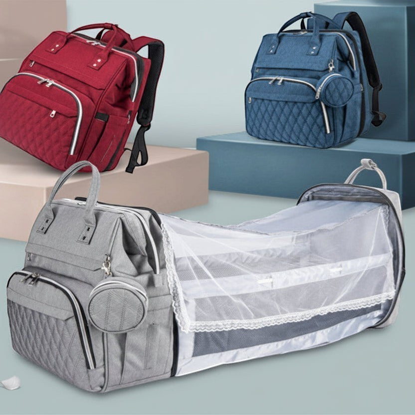 Multifunctional Diaper Bag Backpack with Foldable Travel Bassinet | PEEK-AH-BOO