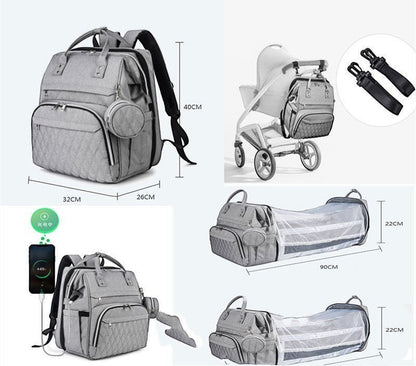 Multifunctional Diaper Bag Backpack with Foldable Travel Bassinet | PEEK-AH-BOO