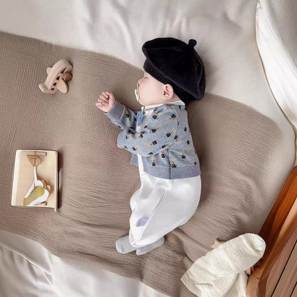 Formal Bowtie Baby Romper & Knit Cardigan Set | PEEK-AH-BOO