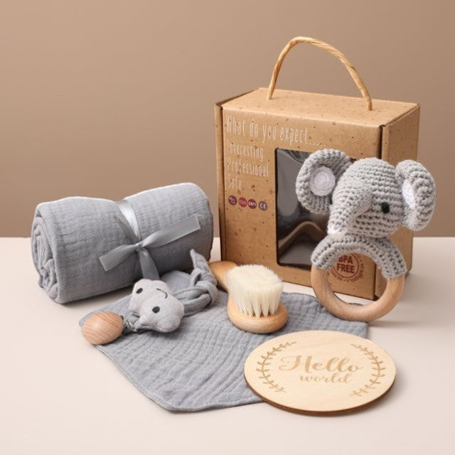 Bopoobo 6-Piece Bunny Baby Gift Set | Swaddle, Rattle & Milestones| PEEK-AH-BOO