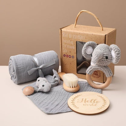 Bopoobo 6-Piece Bunny Baby Gift Set | Swaddle, Rattle & Milestones| PEEK-AH-BOO