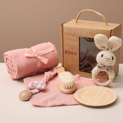 Bopoobo 6-Piece Bunny Baby Gift Set | Swaddle, Rattle & Milestones| PEEK-AH-BOO