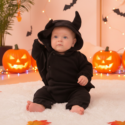Baby Halloween Bat Hooded Onesie | Little Devil Romper | PEEK-AH-BOO