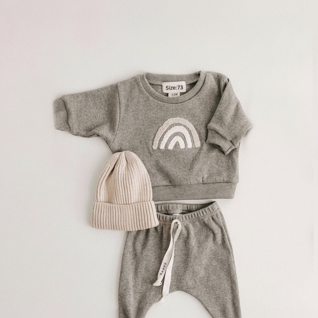 Spring & Autumn Baby Ribbed Cotton Set | Long-Sleeve Sweatshirt & Cozy Pants | PEEK-AH-BOO