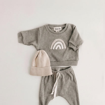 Spring & Autumn Baby Ribbed Cotton Set | Long-Sleeve Sweatshirt & Cozy Pants | PEEK-AH-BOO
