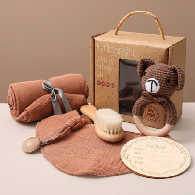 Bopoobo 6-Piece Bunny Baby Gift Set | Swaddle, Rattle & Milestones| PEEK-AH-BOO