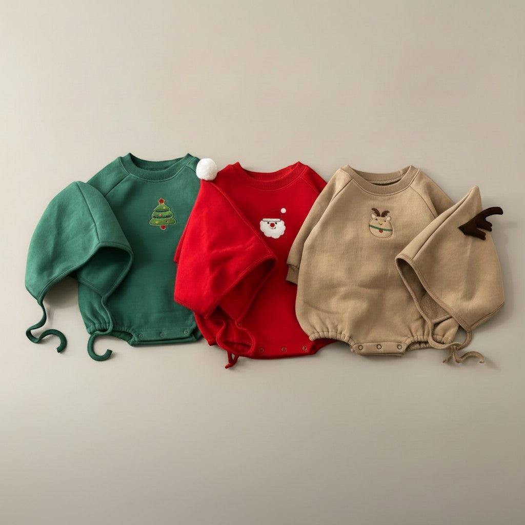 Santa Claus Embroidered Baby One-Piece | PEEK-AH-BOO