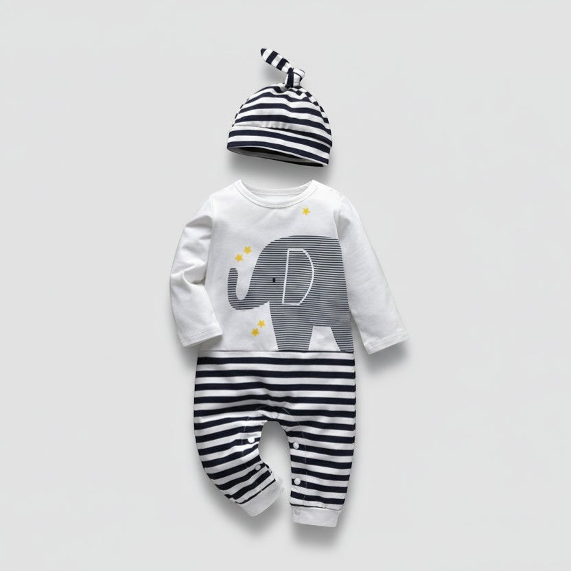 Elephant Embroidery Baby Clothing Set | 3-Piece Cotton Suit | PEEK-AH-BOO