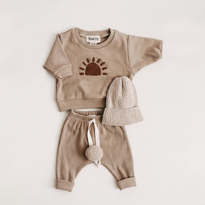 Spring & Autumn Baby Ribbed Cotton Set | Long-Sleeve Sweatshirt & Cozy Pants | PEEK-AH-BOO