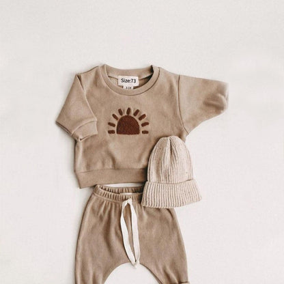 Spring & Autumn Baby Ribbed Cotton Set | Long-Sleeve Sweatshirt & Cozy Pants | PEEK-AH-BOO