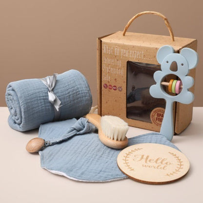 Bopoobo 6-Piece Bunny Baby Gift Set | Swaddle, Rattle & Milestones| PEEK-AH-BOO