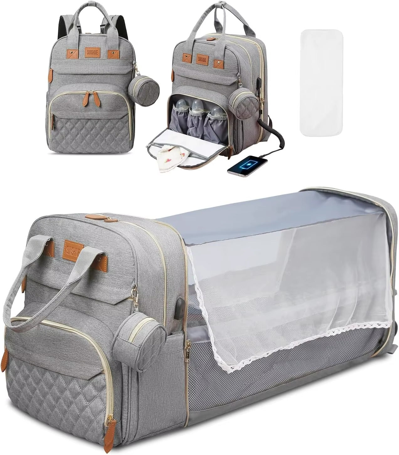 Multifunctional Diaper Bag Backpack with Foldable Travel Bassinet | PEEK-AH-BOO
