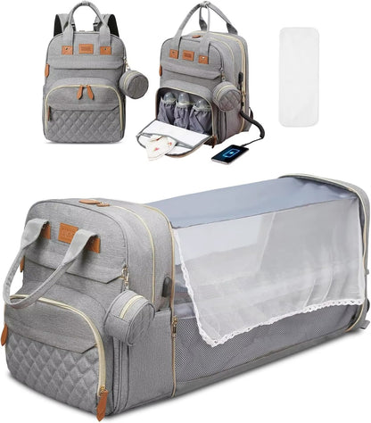 Multifunctional Diaper Bag Backpack with Foldable Travel Bassinet | PEEK-AH-BOO