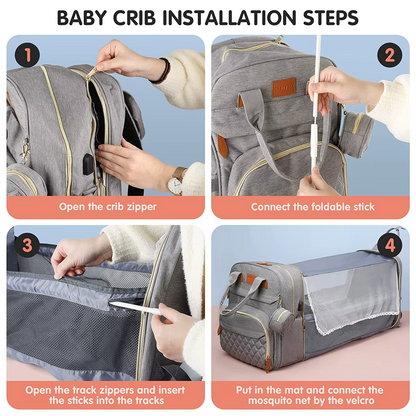Multifunctional Diaper Bag Backpack with Foldable Travel Bassinet | PEEK-AH-BOO
