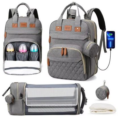 Multifunctional Diaper Bag Backpack with Foldable Travel Bassinet | PEEK-AH-BOO