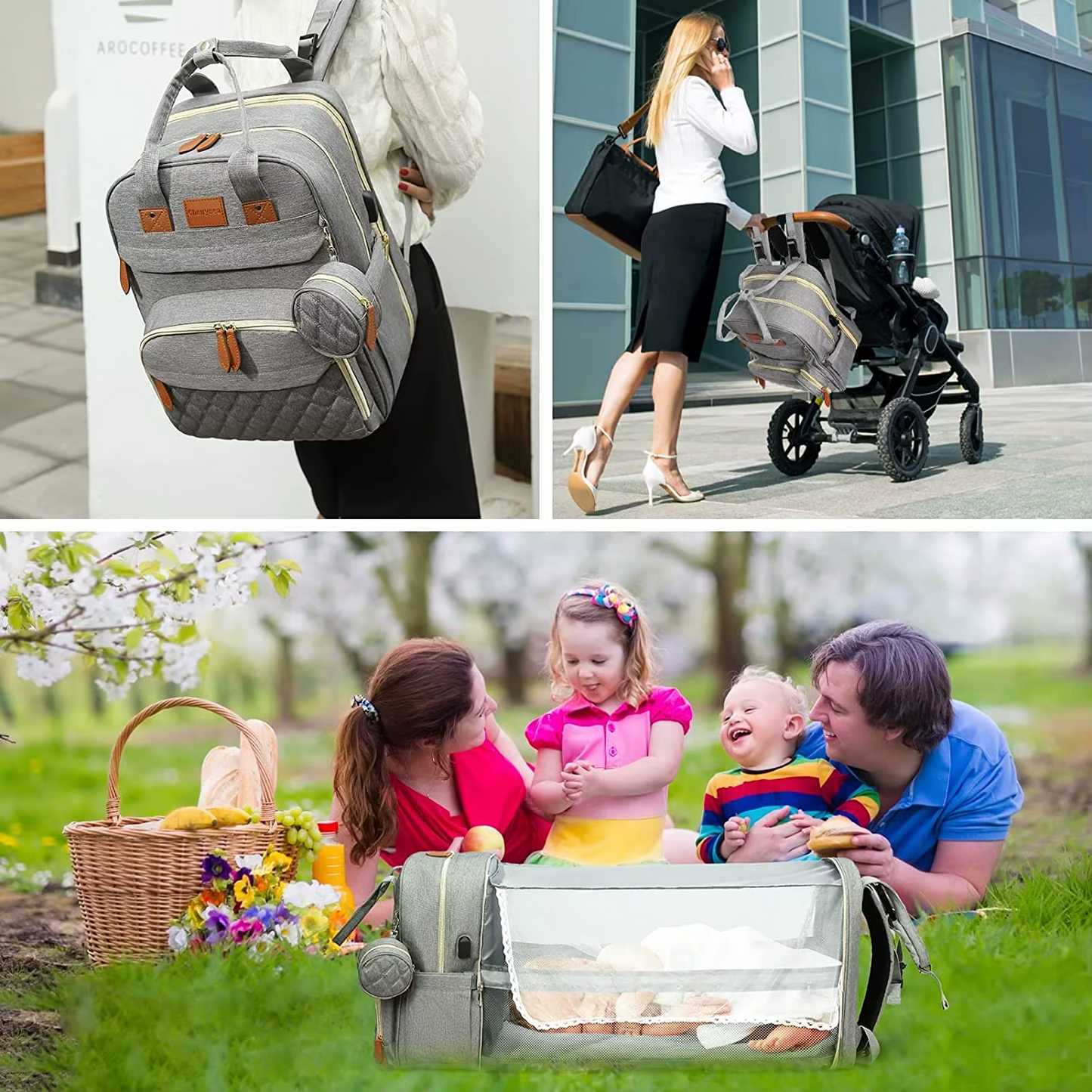 Multifunctional Diaper Bag Backpack with Foldable Travel Bassinet | PEEK-AH-BOO