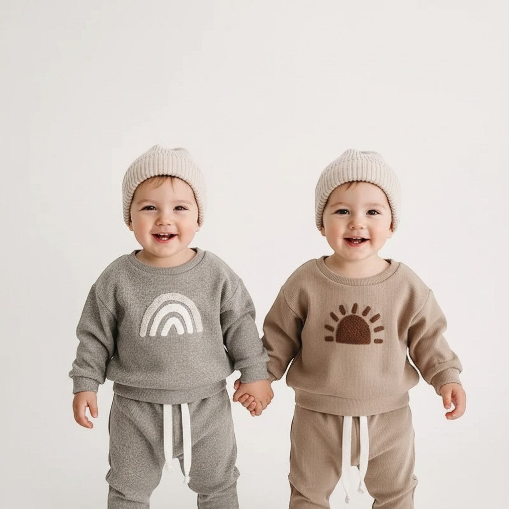 Spring & Autumn Baby Ribbed Cotton Set | Long-Sleeve Sweatshirt & Cozy Pants | PEEK-AH-BOO