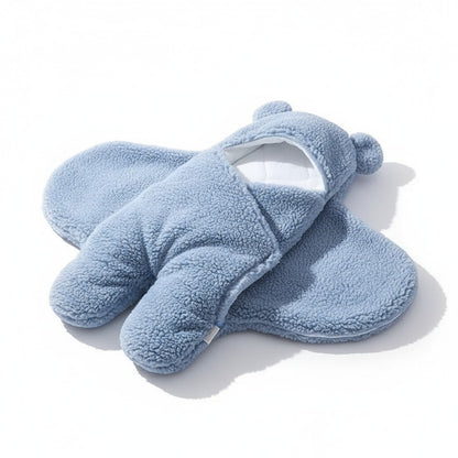 Peek Ah Boo blue plush faux cashmere baby sleeping bag with bear ears, 0-12 months