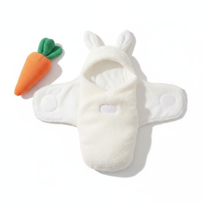 Peek Ah Boo white plush faux cashmere baby sleeping bag with bear and rabbit ears, 0-12 months.