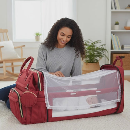 Multifunctional Diaper Bag Backpack with Foldable Travel Bassinet | PEEK-AH-BOO